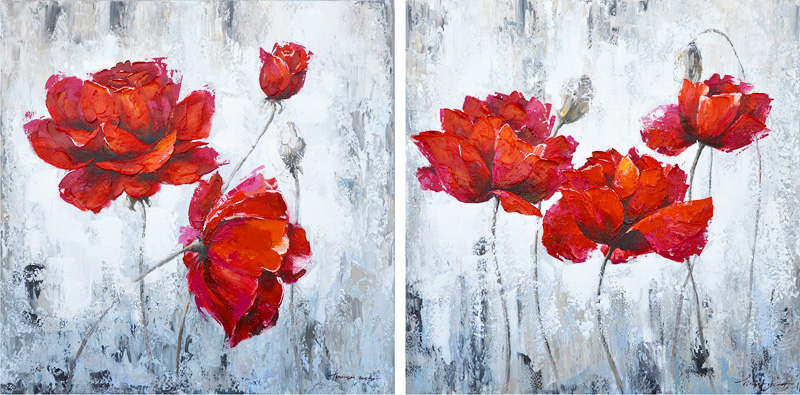 PXFC305 Wall décor art oil on canvas floral red roses set of 2